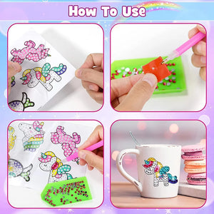 5D Diamond Painting Stickers Kits for Kids Fun DIY Unicorn and Ice-Cream Mosaic Stickers Creative Arts Crafts Set Handmade Gifts