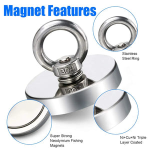 Super Strong Neodymium Fishing Magnet Hook N52 Heavy Duty Rare Earth Magnet with Countersunk Hole Eyebolt 16-90mm Salvage Magnet