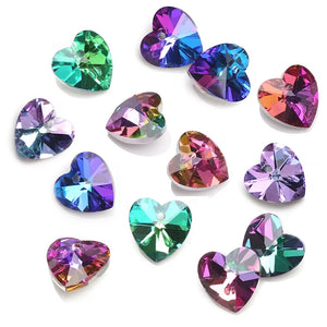 10pcs14mm  Colorful Crystal Charms Love Heart Pendants Glass Loose Beadss For DIY Making Jewelry Accessories Wholesale In Bulk