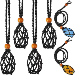 Adjustable Necklace Cord Empty Stone Holder Wax Rope DIY Necklace Natural Quartz Crystal Chakra Healing Stone Net Bag Pendant