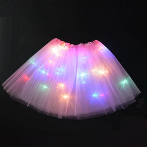 Women Girl LED Skirt Neon Light Up Fairy Tutu Stage Dance Glow Birthday Gift Flower Crown Wedding Halloween Fancy Party Costume