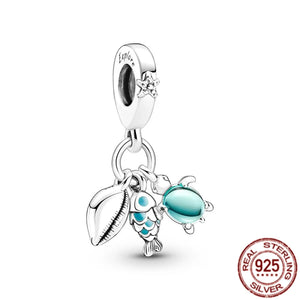 NEW 925 Sterling Silver Ocean Collection Sea Turtle Dolphin & Starfish Charm Bead Fit Original Pandora Bracelet DIY Jewelry Gift