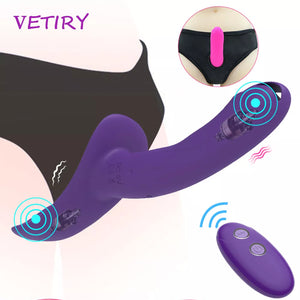 Double-heads Vibrator for Women Strap-on Dildo Vibrator Sex Toys for Lesbian Women Couples Remote Control Strapon Dildo Panties