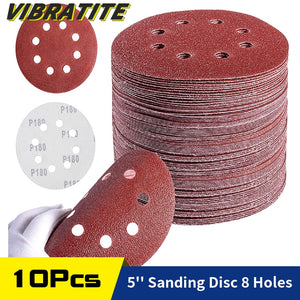 10PCS 5 Inch 8 Hole Sanding Discs Hook and Loop Adhesive Sandpaper 125MM for Random Orbital Sander 60-2000 Grits Abrasive Sheets