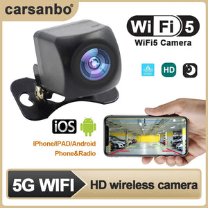 Carsanbo HD WIFI5 Night Vision Camera Car Wireless Waterproof Wifi Reversing Camera 5V USB/12V Support Android, IOS and Radio