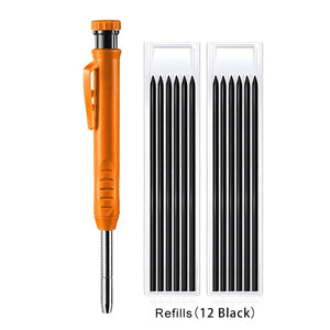 New Solid Carpenter Pencil Set Built-in Sharpener with 6 Refill Leads DeepHole Pencil Marking Tool Kit for Woodworking Architect