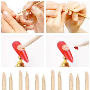 Lurayee Nail Cuticle Pusher Orange Wood Sticks Nail Manicures Remover Wooden Design Nail Gel Polish Drawing Stick for Nail Art