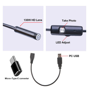Mini Endoscope Camera Waterproof Endoscope Adjustable Cord 6 LEDS 7mm Android Type-C USB Car Inspection Camera Pipe Inspection