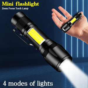 Zoom Mini Led Flashlight XP-G Q5 Flash Light Torch Lantern Portable rechargeable Glare COB Flashlight Outdoor Camping Light