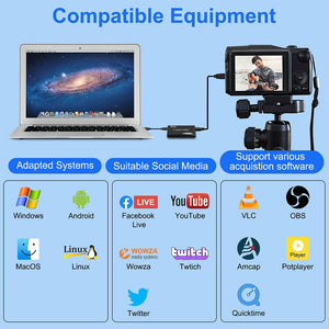USB3.0 HDMI Video Capture Card 1080P@60Hz HDMI Loopout 4K30Hz Game Recording Live Streaming USB3.0 Video Grabber for PS4 Camera