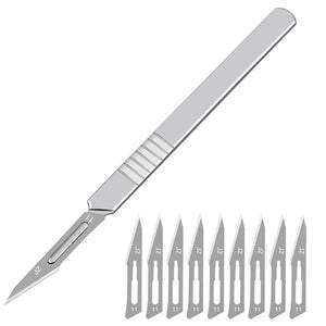 10pcs 11# 23# Carbon Steel Surgical Scalpel Blades with Handle Engraving Craft Knives Cutter Graver Screen Film DIY Cutting Tool