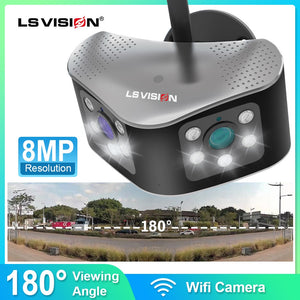 LS VISION Outdoor Camera 4K 8MP 6MP 180°  Ultra Wide View Angle Panoramic WIFI Dual Lens Wireless Security IP Cameras indoor