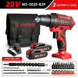 WOSAI 12V 16V 20V Cordless Drill Electric Screwdriver Mini Wireless Power Driver DC Lithium-Ion Battery 3/8-Inch